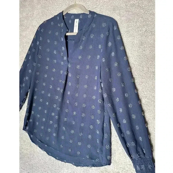 Women's Blue Polkadot BohoTunic Blouse V-Neck‎ - Medium - Picture 3 of 7